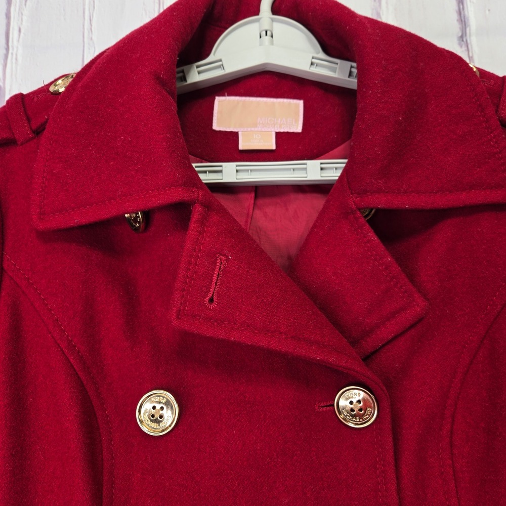 Michael Kors Womens Red Wool Blend Double Breasted Pea Coat Jacket Size 10 - Picture 2 of 12